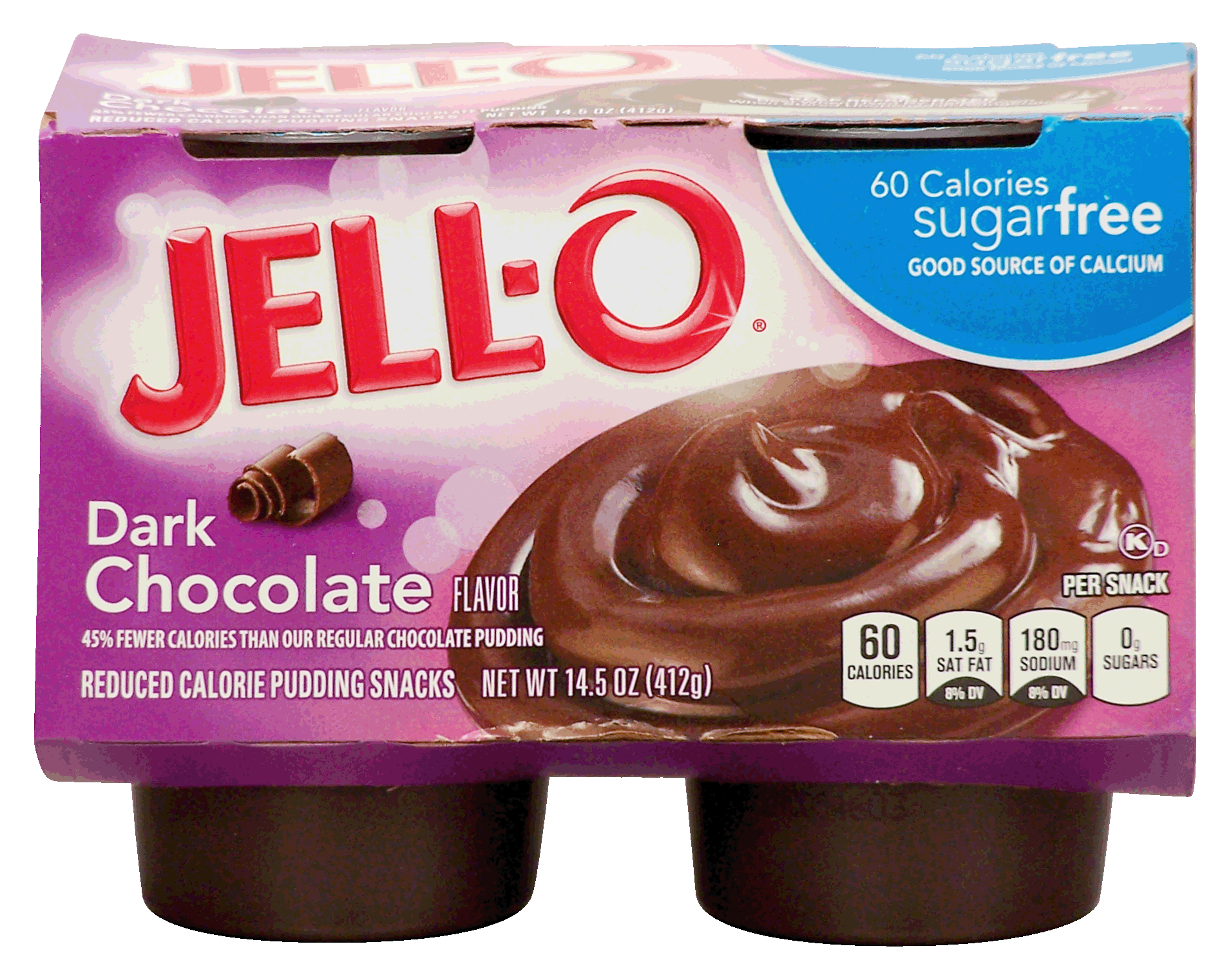 Jell-o  dark chocolate reduced calorie pudding snacks, sugar free, 4 cups, refrigerated item Full-Size Picture